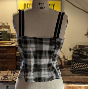 Rare vintage Lip Service white and green plaid top with straps.